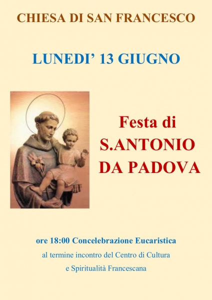 13 GIUGNO FESTA DI S.ANTONIO DI PADOVA