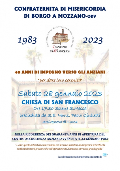 40 ANNI APERTURA CENTRO ACCOGLIENZA ANZIANI - 28/1 S.MESSA CELEBRATA DAL VESCOVO PAOLO