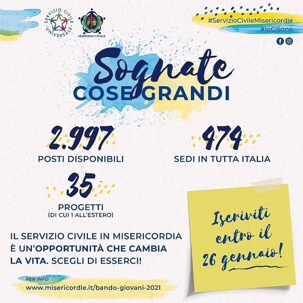 Servizio civile: uscito il nuovo bando con 3000 posti nelle Misericordie italiane