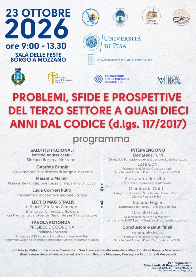 A BORGO A MOZZANO, UN CONVEGNO SUL TERZO SETTORE A DIECI ANNI DAL CODICE D.LGS 117/2017 